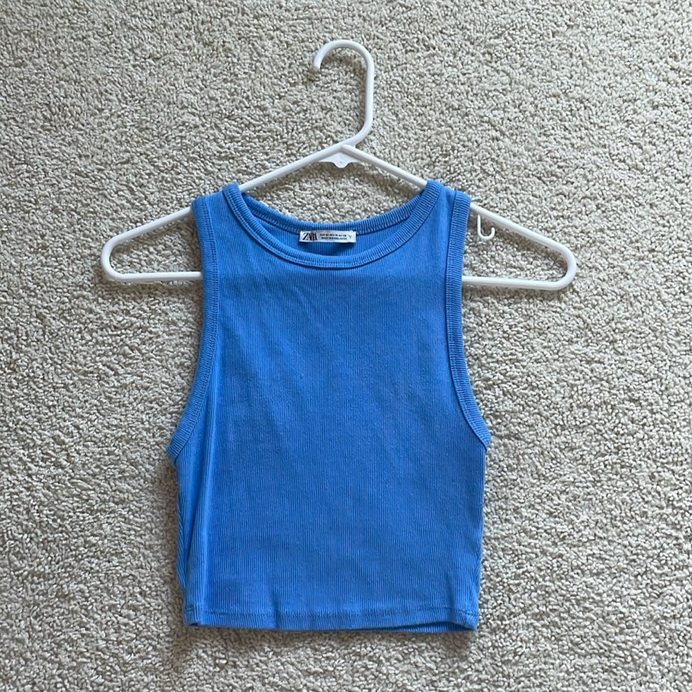 Blue, Cropped mini sleeve top